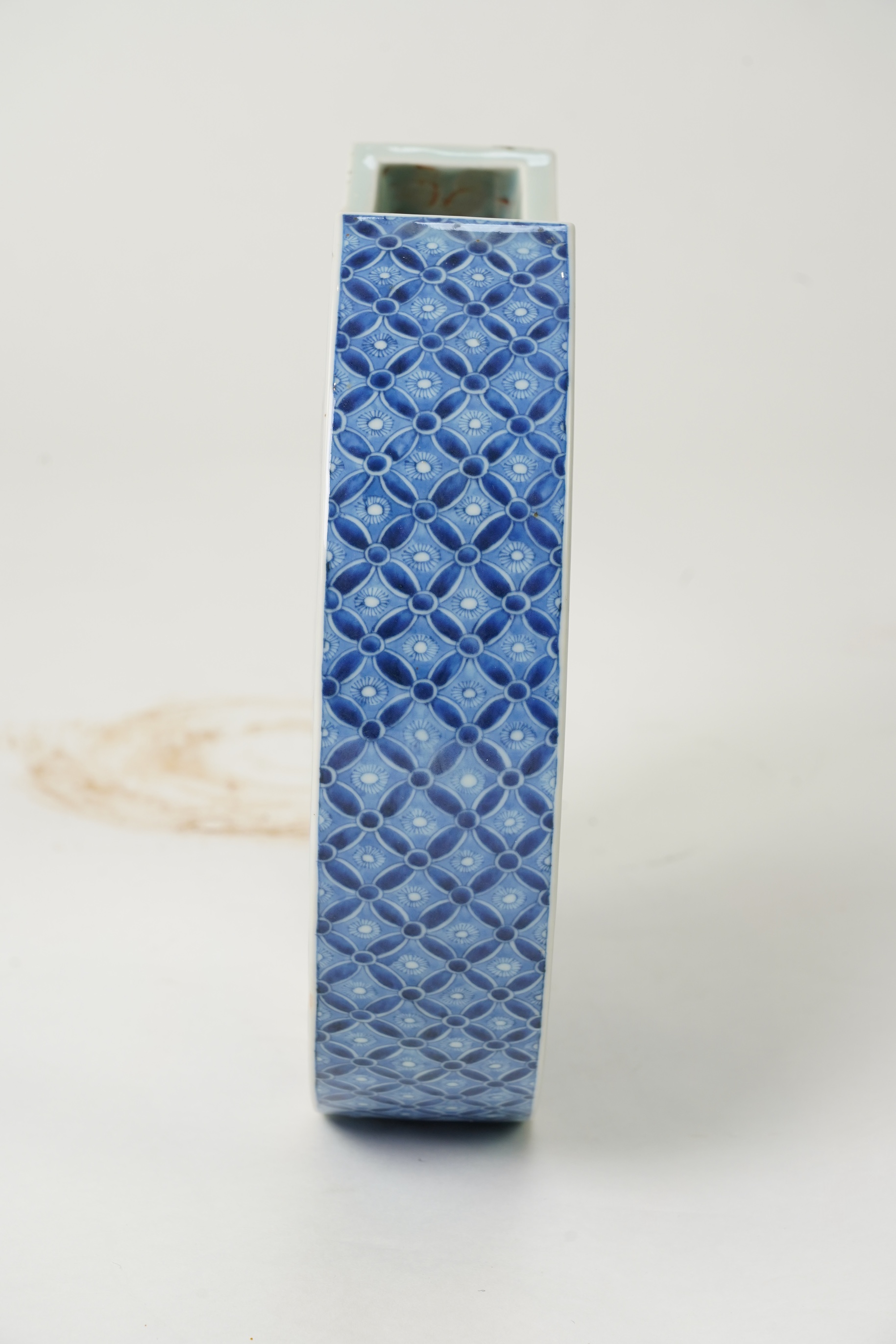 A Japanese blue and white crescent moon-shaped vase, probably Arita, late 19th century